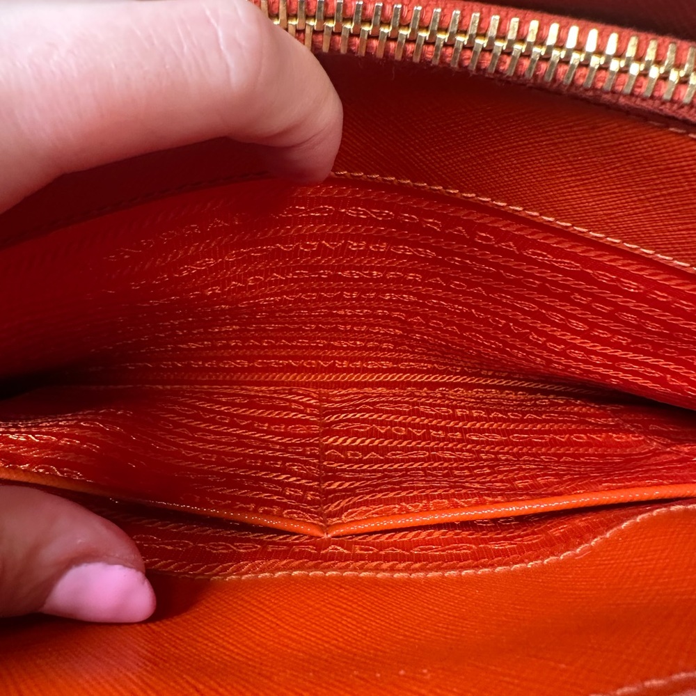 Prada Orange Saffiano Leather Satchel with Gold Hardware - Picture 14 of 15